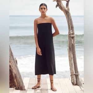 GWYN Thira Strapless Midi Dress in Black
